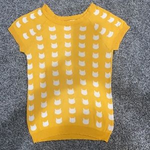 Fervour/ModCloth yellow short sleeve cat sweater S